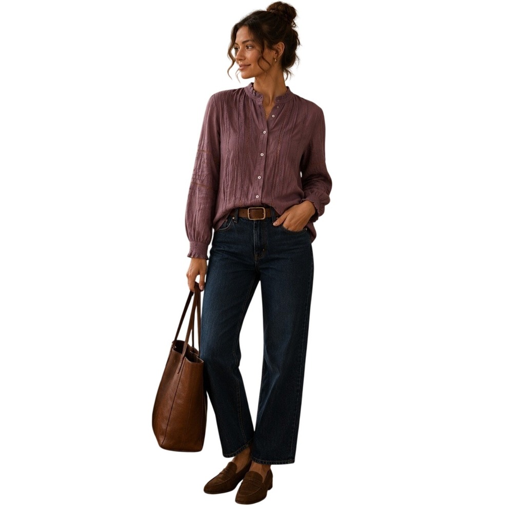 Ex Voto Plum Cotton Lace Boho Blouse Women's Small NWT